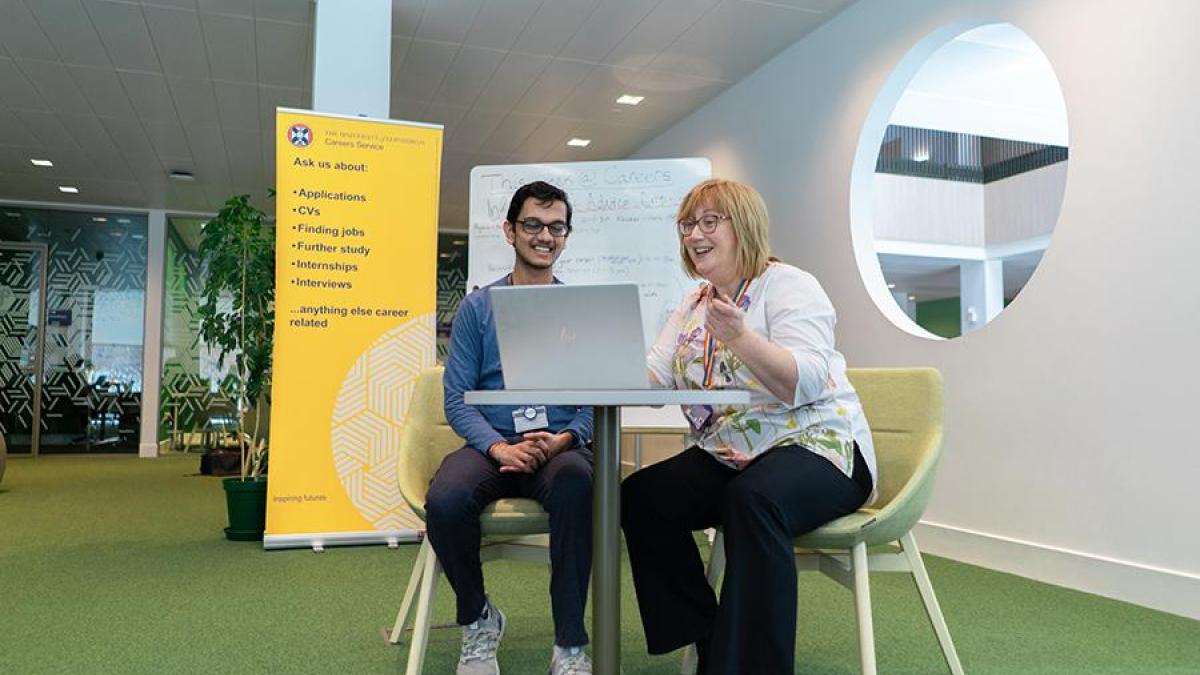 A student with Careers Advisor at the Careers Service in the Nucleus Building