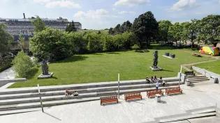 The centre of King's Buildings with the two green barbecues to the right