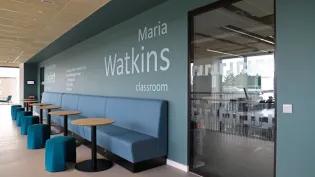 The exterior of the Maria Watkin's classroom in the University of Edinburgh School of Engineering Engineering Forum 