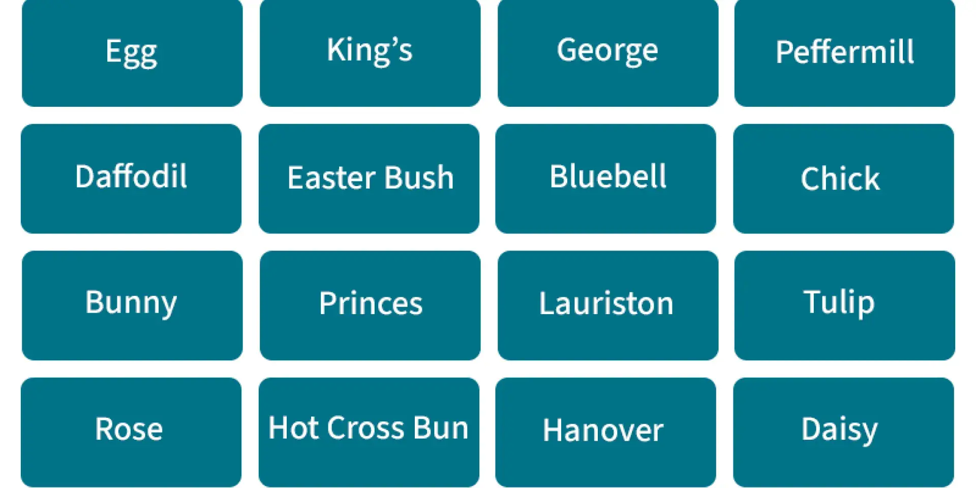 4 columns and lines of words against a blue background