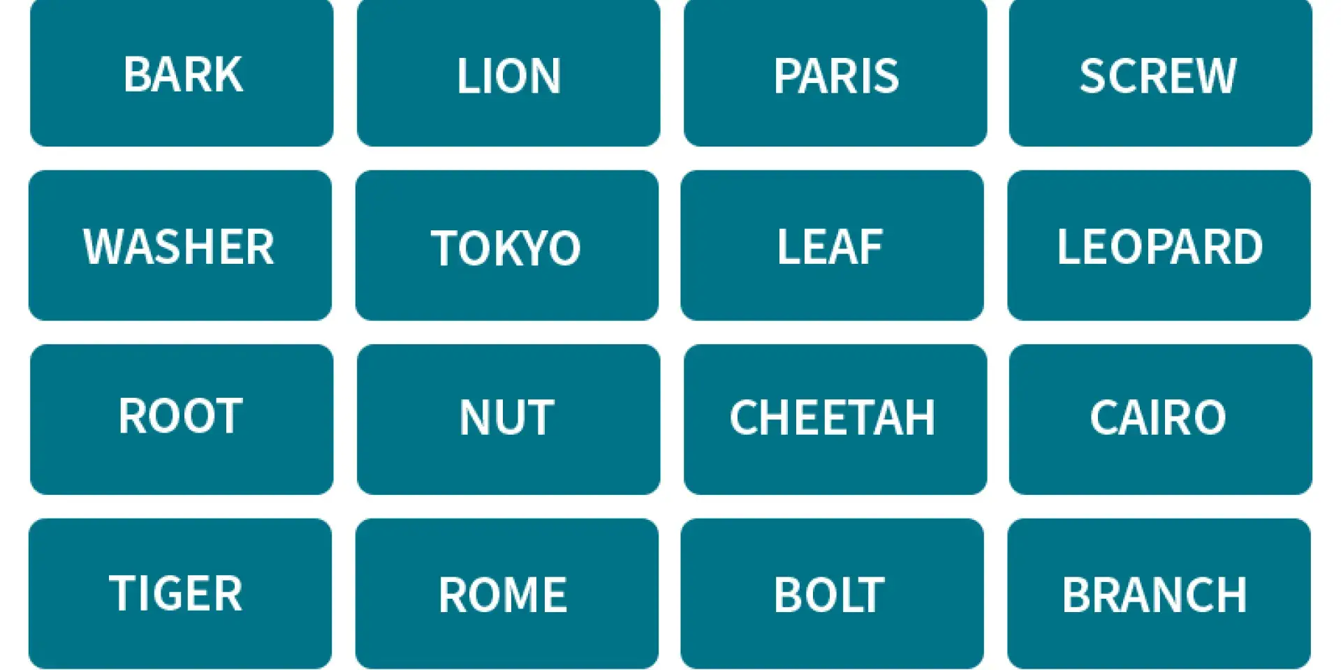 4 columns and lines of words against a blue background. 