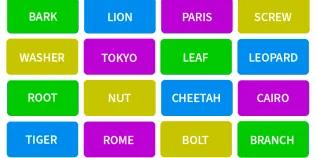 4 columns and lines of words against a green, blue, purple and yellow background 