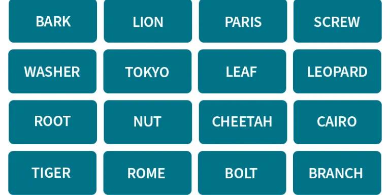 4 columns and lines of words against a blue background. 
