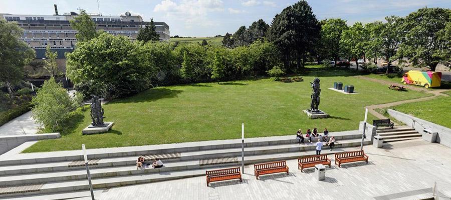 The centre of King's Buildings with the two green barbecues to the right