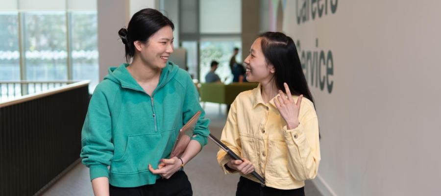 students chatting outside the Careers Service in the Nucleus Building