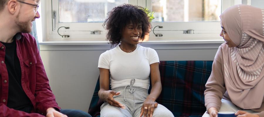 Students relaxing in Fraser Court accommodation