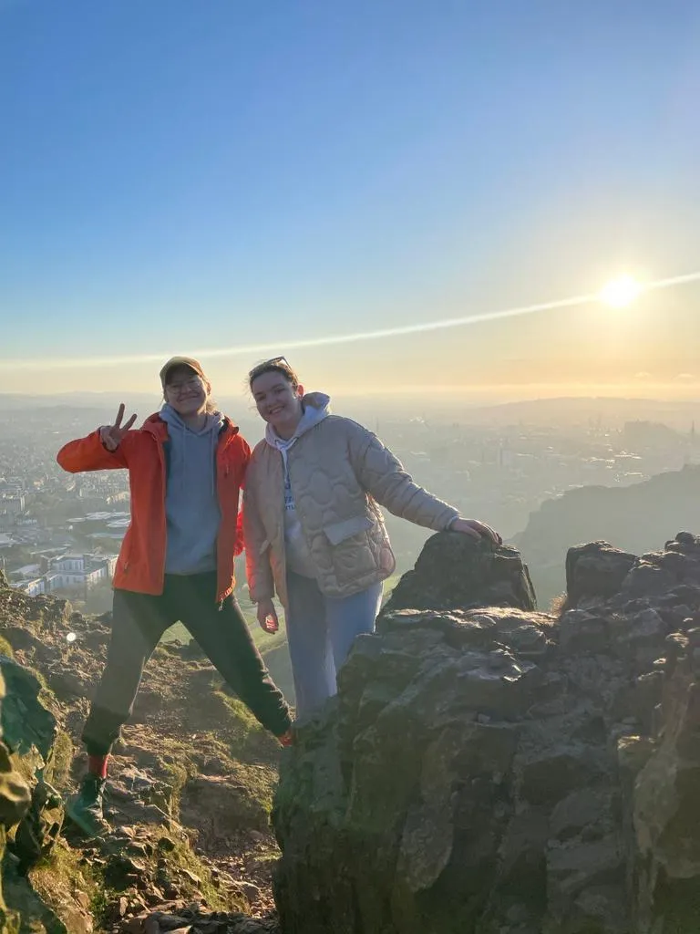 The KNU students climbing Edinburgh's historic Arthur's Seat