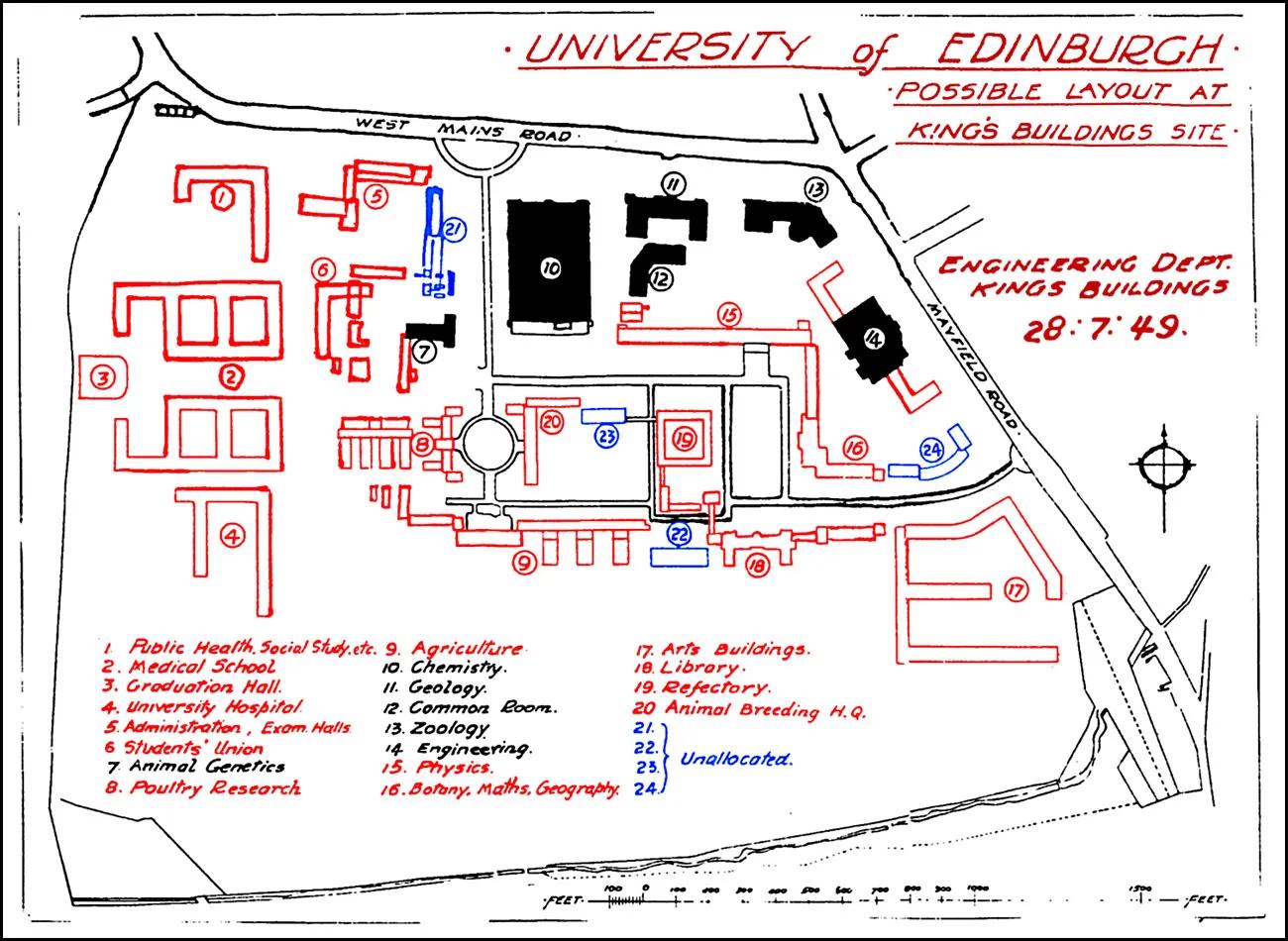 A 1949 diagram proposing the relocation of the entire University to the King's Buildings campus
