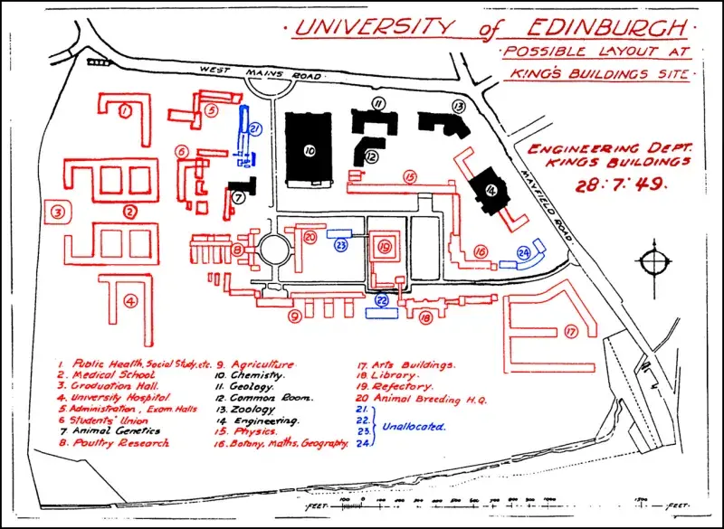A 1949 diagram proposing the relocation of the entire University to the King's Buildings campus