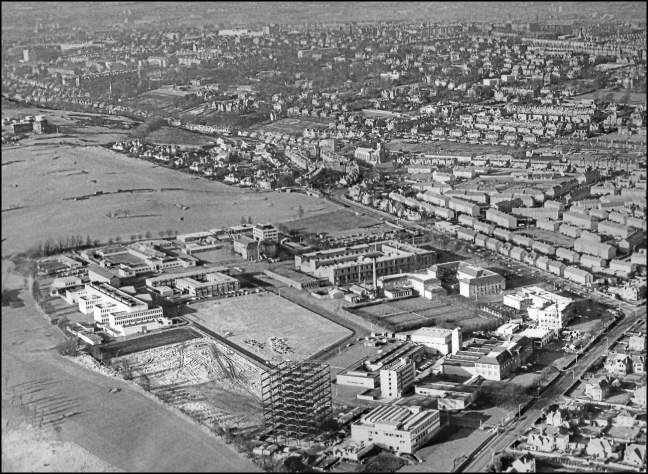 An aerial photograph of The King's Buildings campus in 1965