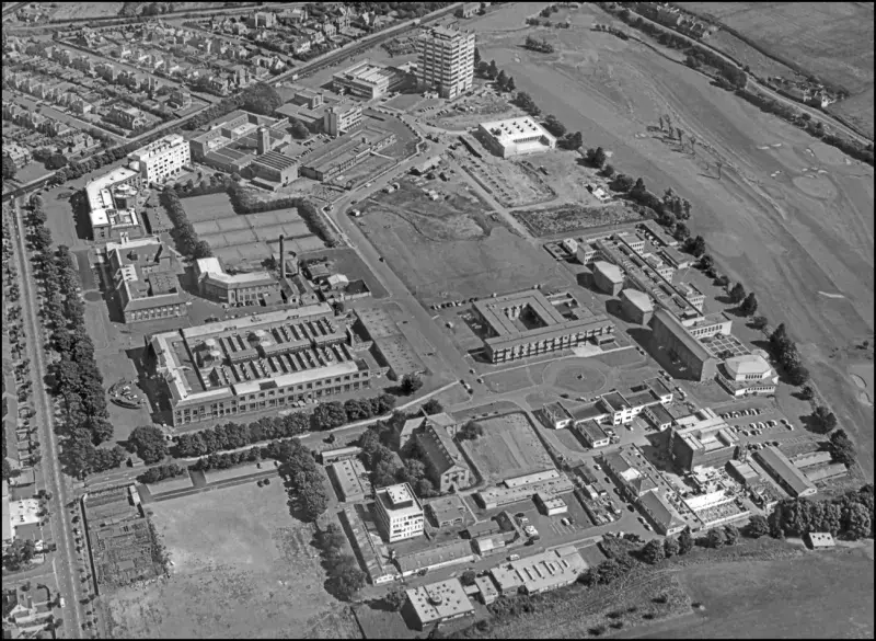 An aerial photograph of The King's Buildings campus in 1969
