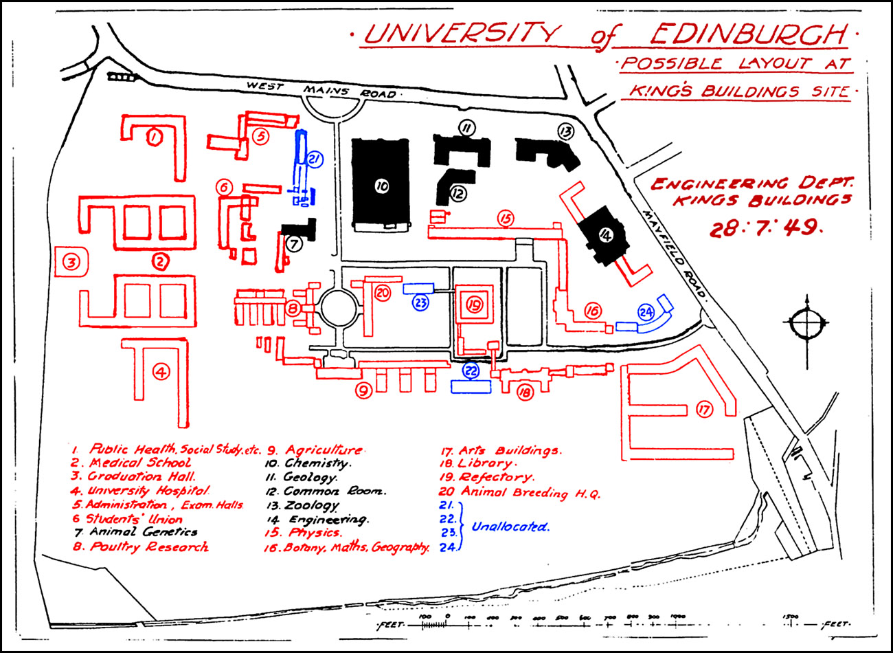 A 1949 diagram proposing the relocation of the entire University to the King's Buildings campus
