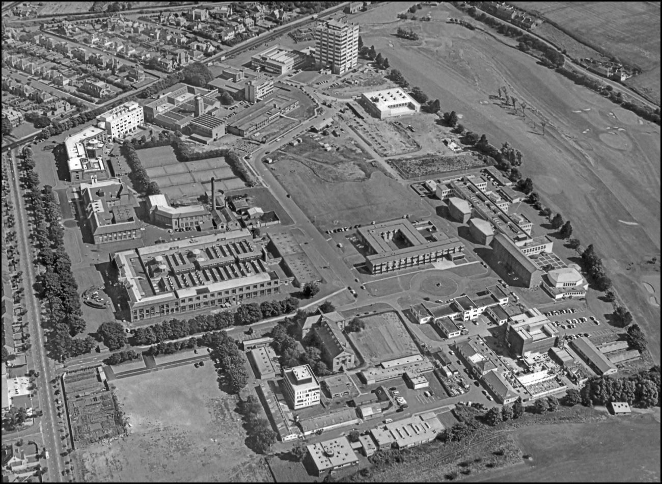 An aerial photograph of The King's Buildings campus in 1969