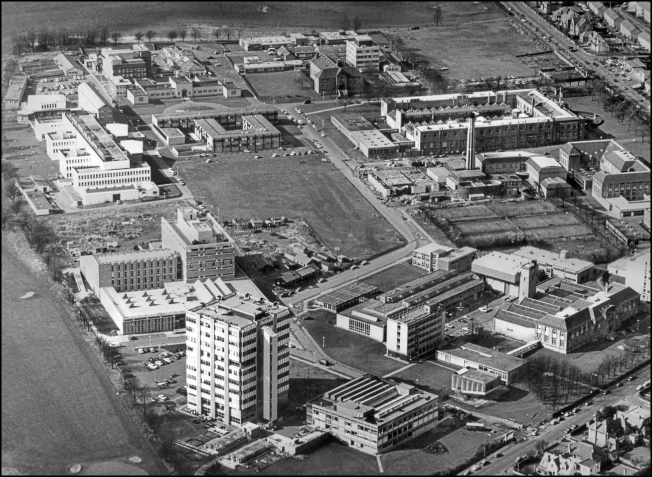 An aerial photograph of The King's Buildings campus in 1971