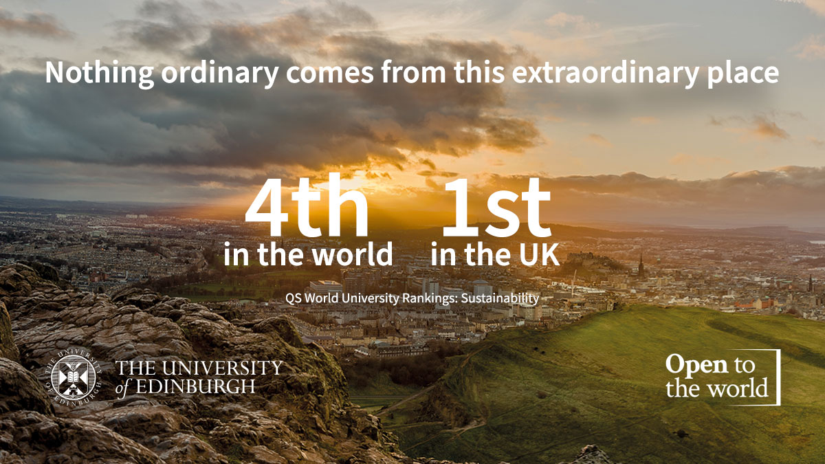 Image of Edinburgh with the University's rankings in the QS World University Rankings: Sustainability overlayed